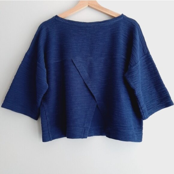 LOLE Mabley Boxy Sweatshirt Split Back Crewneck Textured Top Navy Blue Sz M - Picture 9 of 13